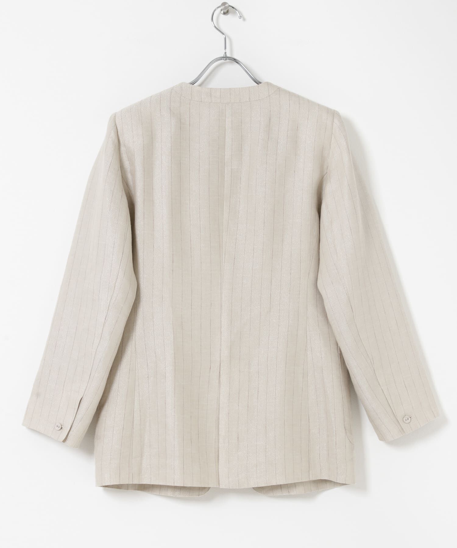 URBAN RESEARCH ROSSO「ラメリネンストライプノーカラージャケット」|ノーカラージャケット|