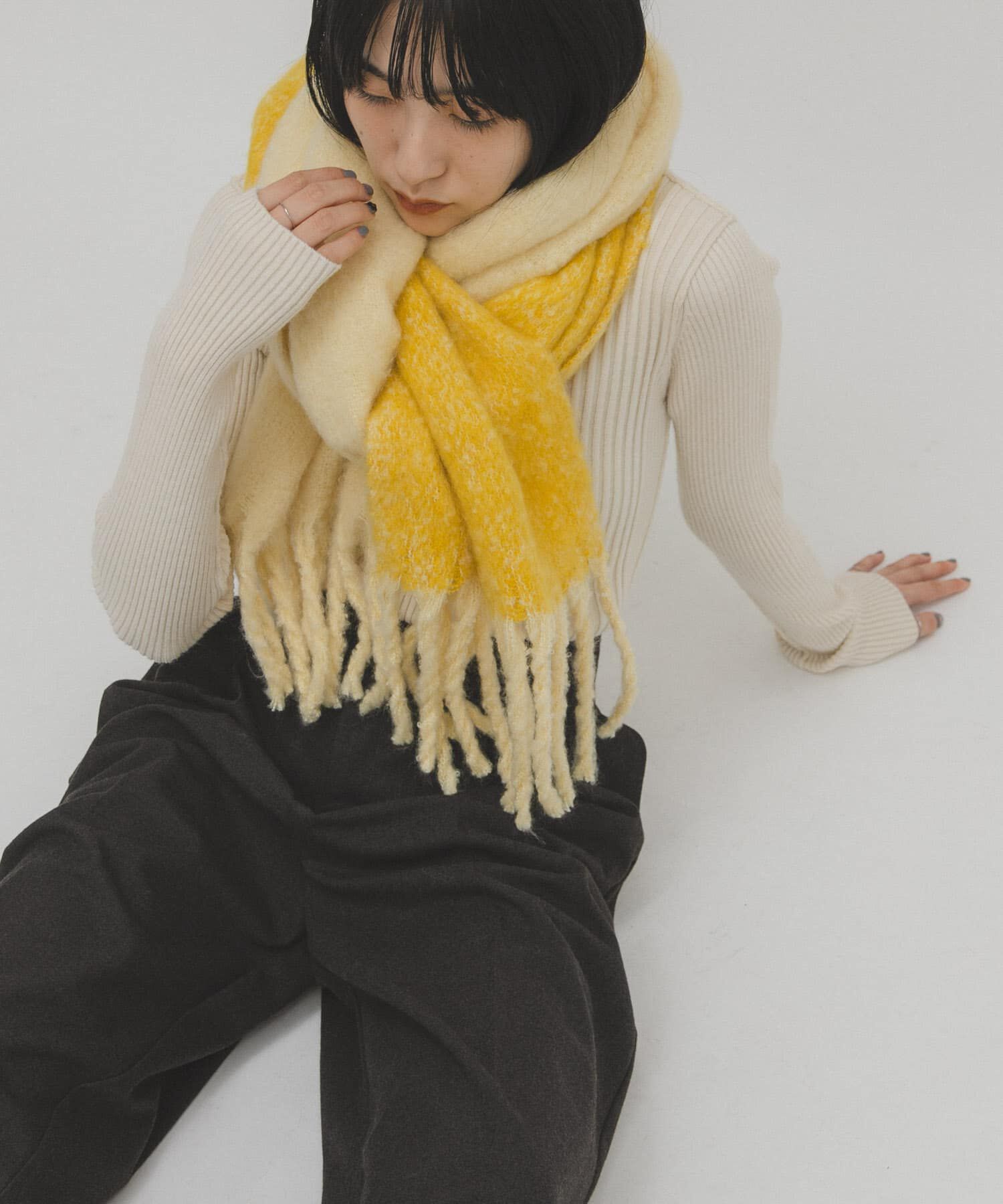  「ビッグフリンジバイカラーストール」|マフラー|