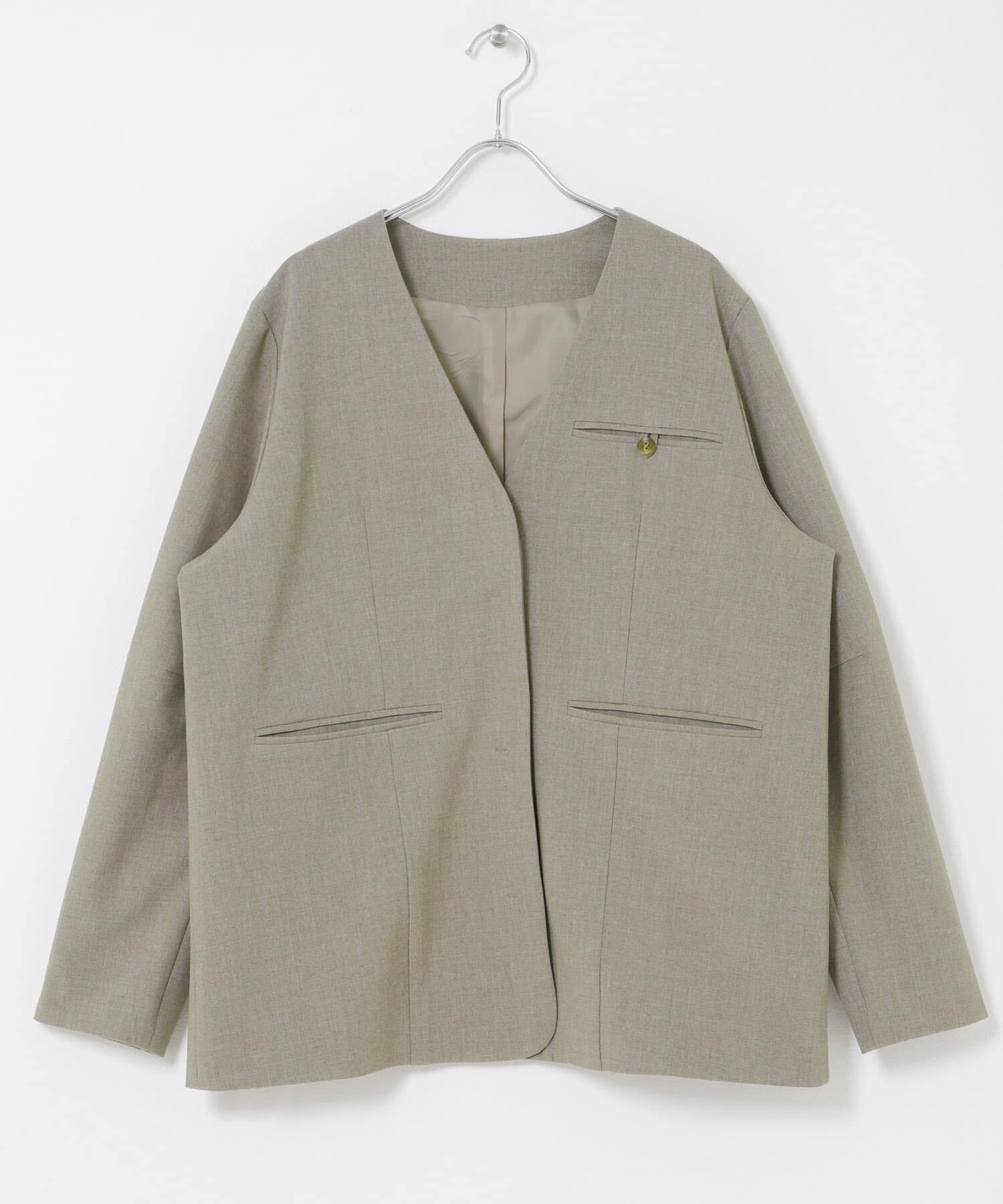  「ノーカラーデザインジャケット」|ノーカラージャケット|