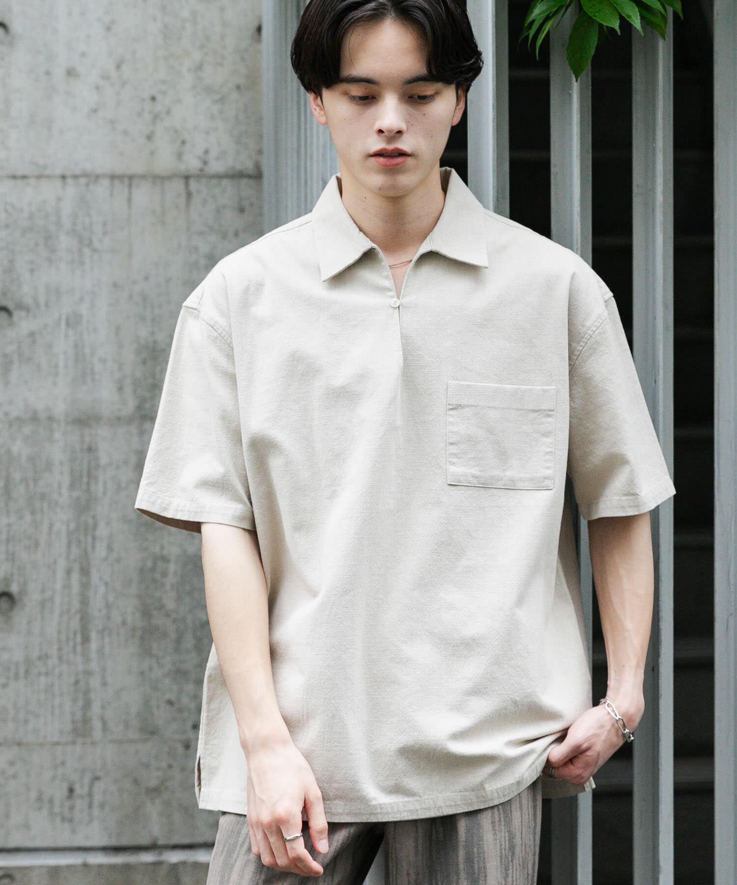 SENSE OF PLACE by URBAN RESEARCH「ドライタッチプルオーバーショートスリーブシャツ」|シャツ・ブラウス|ライトベージュ