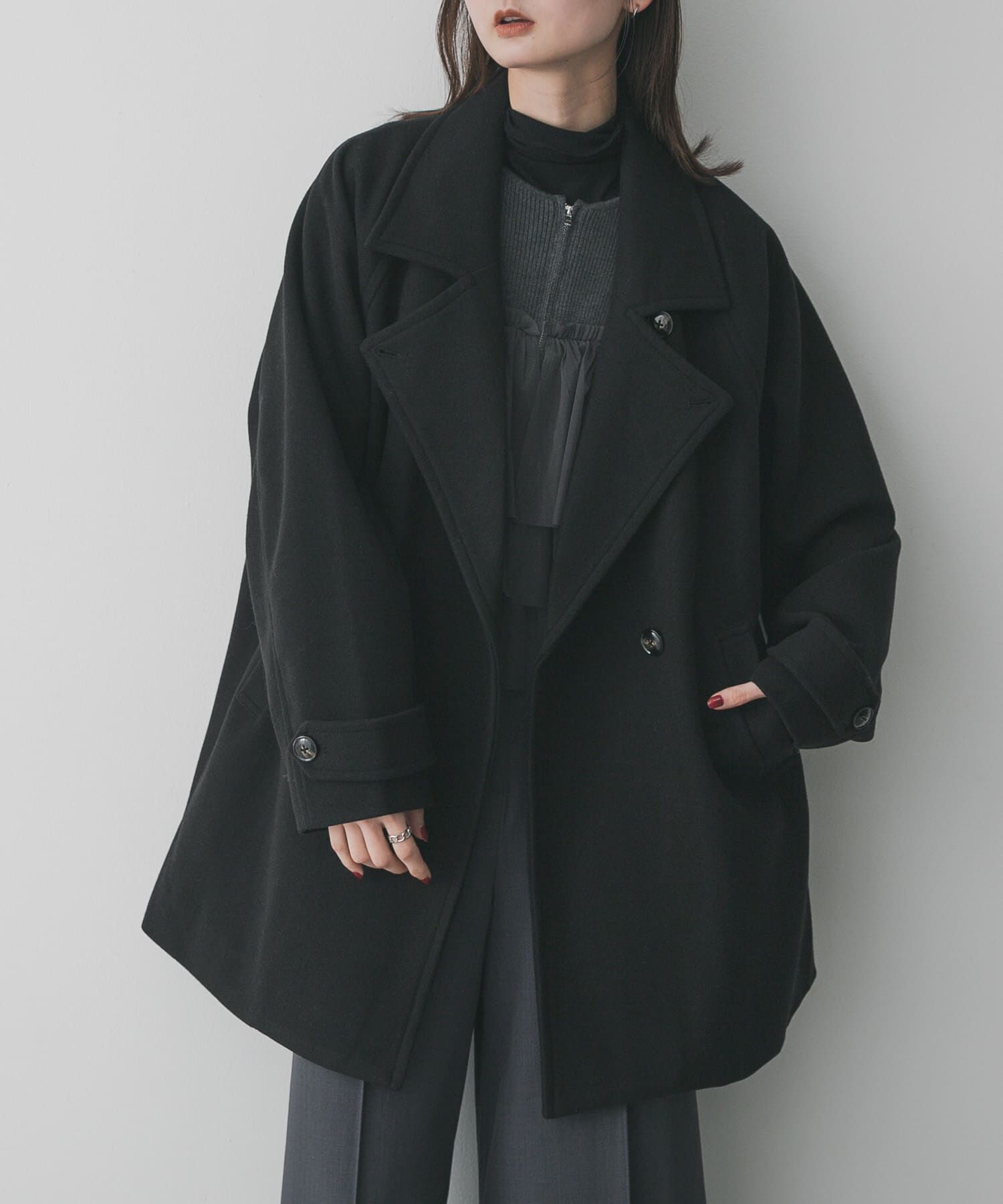 SENSE OF PLACE by URBAN RESEARCH「テーラードミドルコート」|ノーカラーコート|ブラック