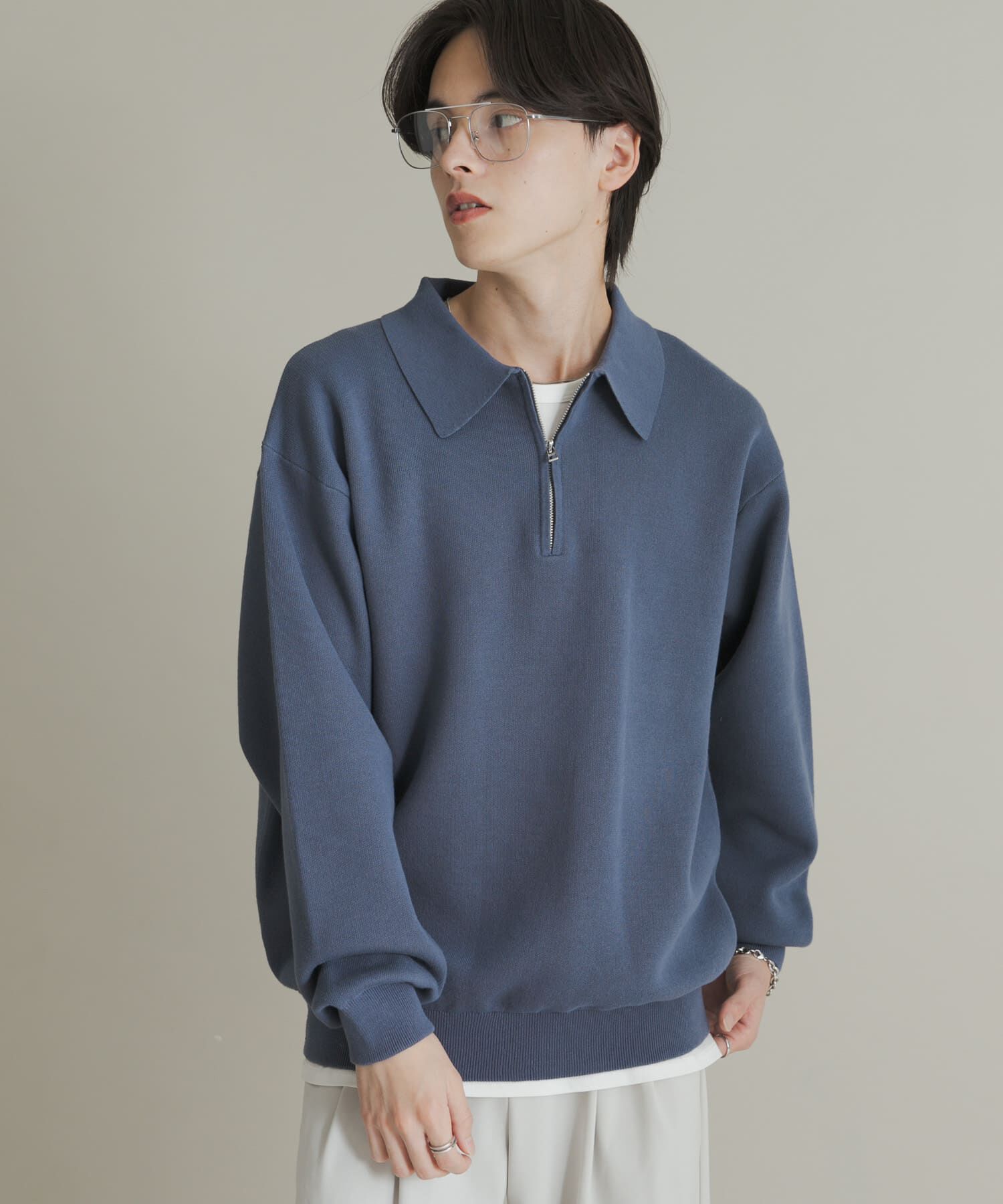 SENSE OF PLACE by URBAN RESEARCH「『ユニセックス』スウェットライクハーフジップニット」|ニット・セーター|ブルー