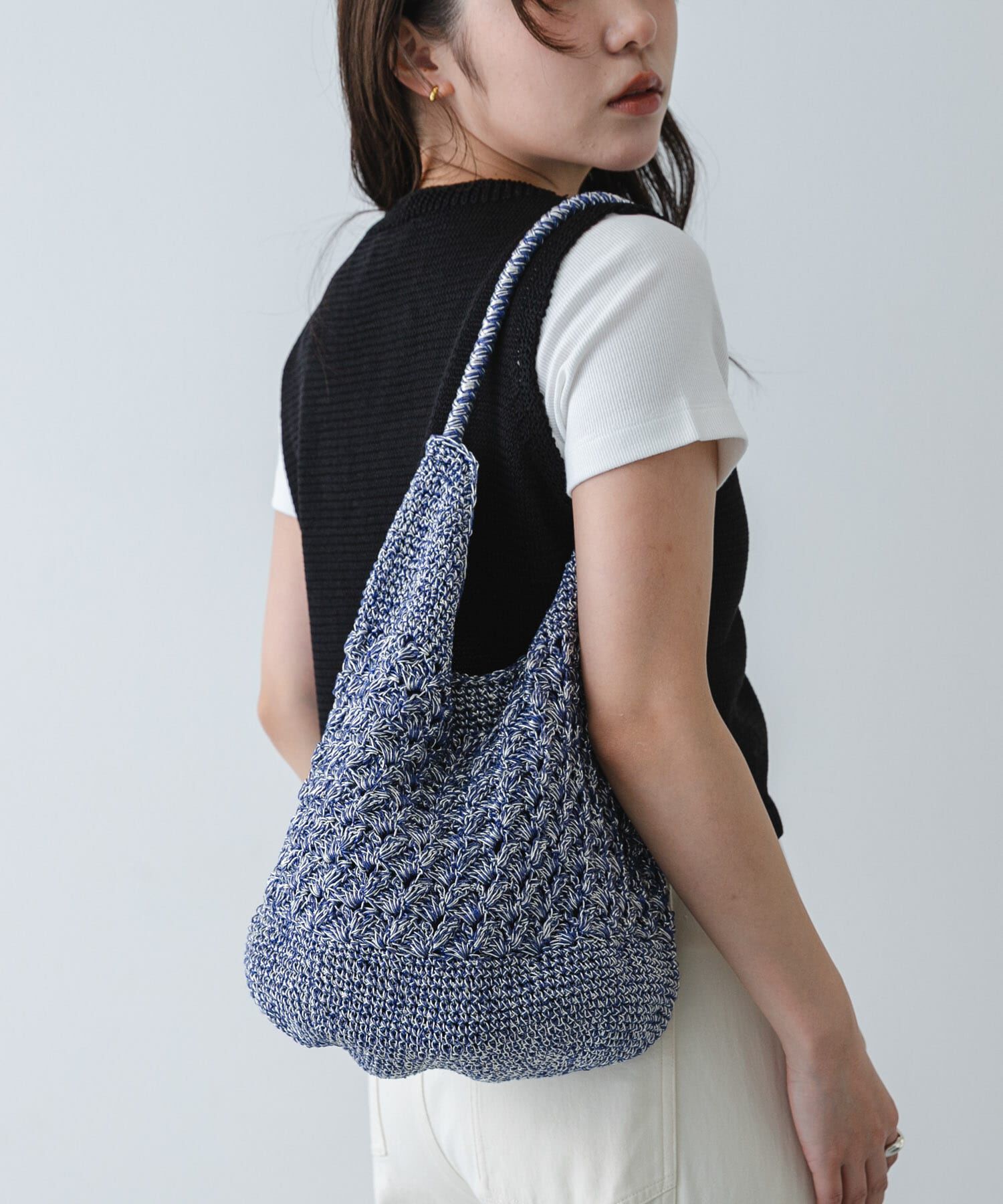 SENSE OF PLACE by URBAN RESEARCH「メタリックヤーンバッグ」|かごバッグ|ネイビー