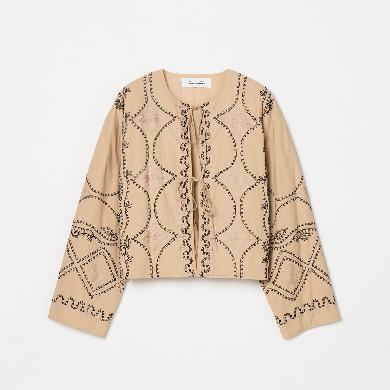  「SARA MALLIKA COTTON LINEN AARI EMBROIDERY JACKET」|デニムジャケット|ベージュ