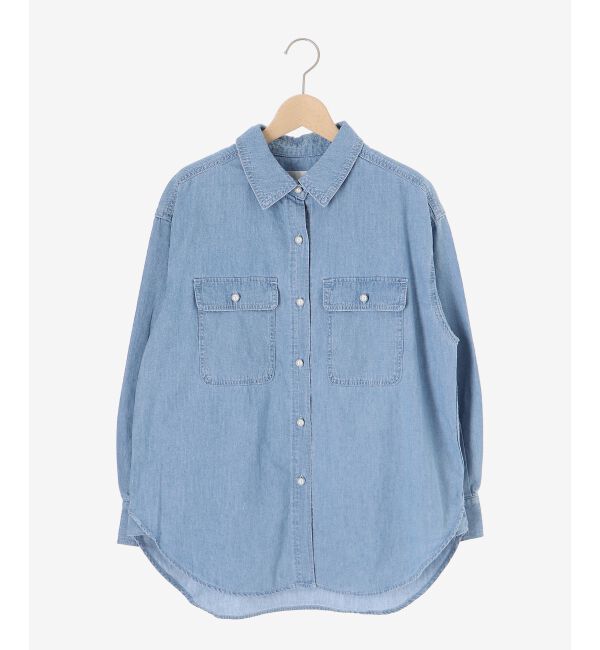  「《軽いシャツ素材》パールボタンデニムシャツ」|シャツ・ブラウス|