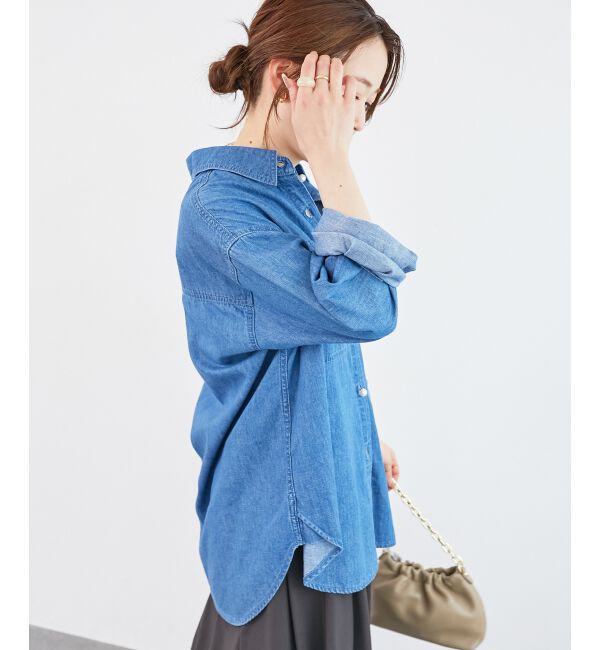  「《軽いシャツ素材》パールボタンデニムシャツ」|シャツ・ブラウス|