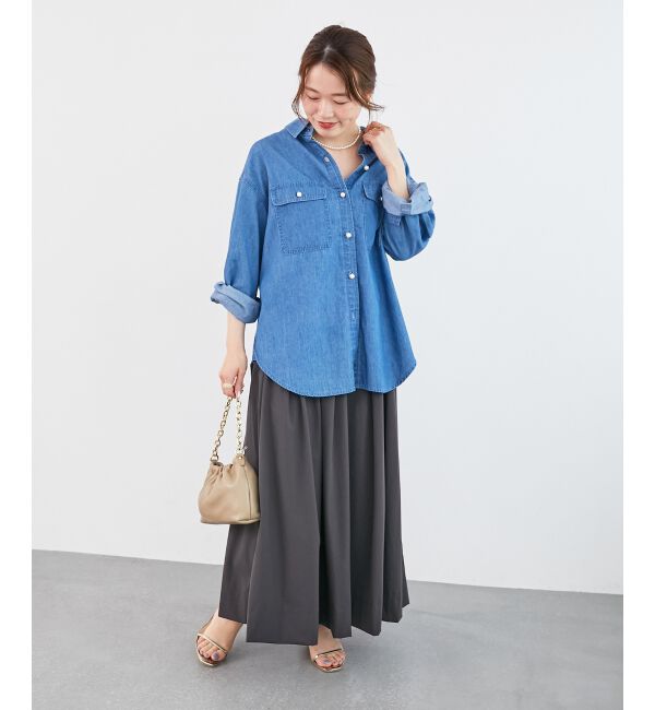  「《軽いシャツ素材》パールボタンデニムシャツ」|シャツ・ブラウス|