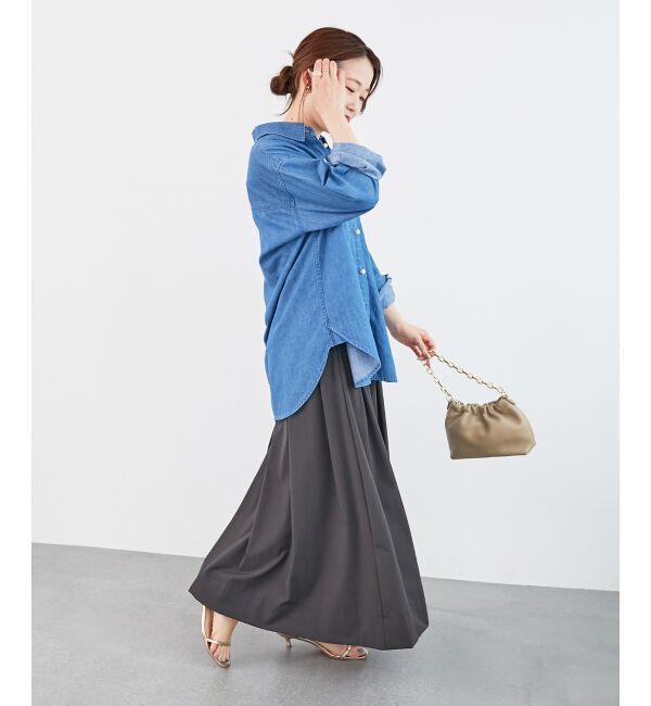  「《軽いシャツ素材》パールボタンデニムシャツ」|シャツ・ブラウス|