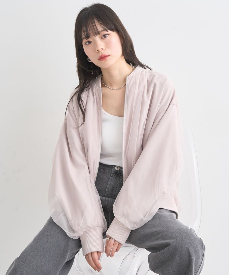 earth music&ecology「チュールレイヤードMA-1」|ブルゾン・スタジャン|Pink Beige