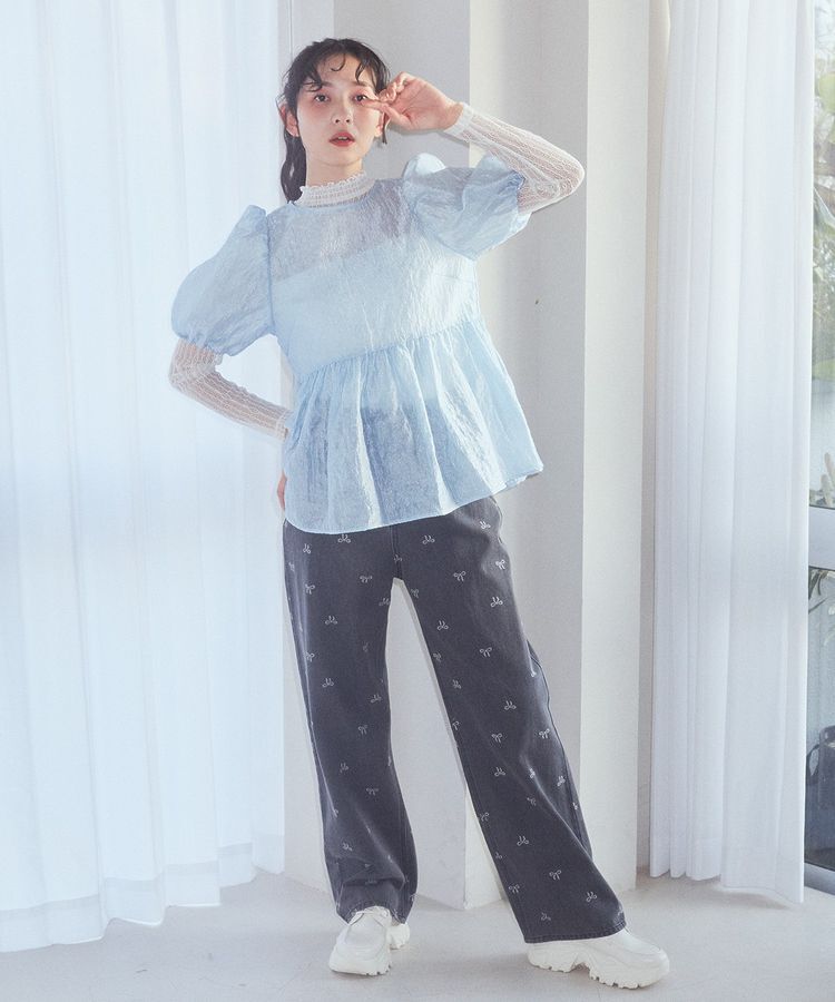 earth music&ecology「リボンプリントデニムパンツ」|デニム|