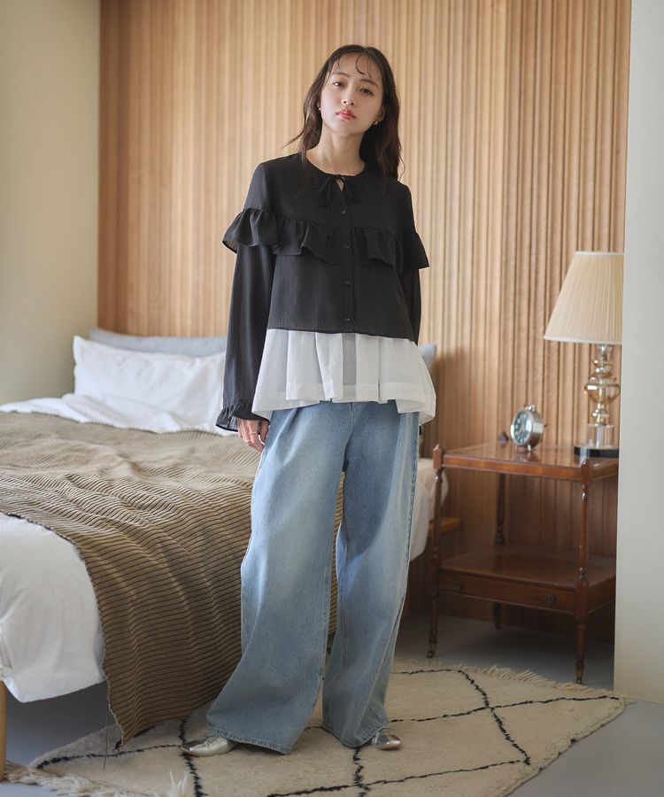 earth music&ecology「フリル切替えショートブラウス」|シャツ・ブラウス|