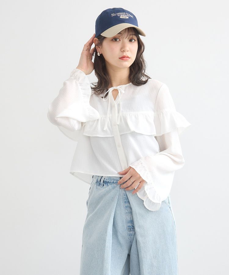 earth music&ecology「フリル切替えショートブラウス」|シャツ・ブラウス|