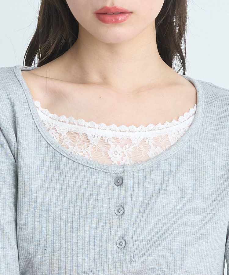 earth music&ecology「レースレイヤードリブプルオーバー」|Tシャツ・カットソー|