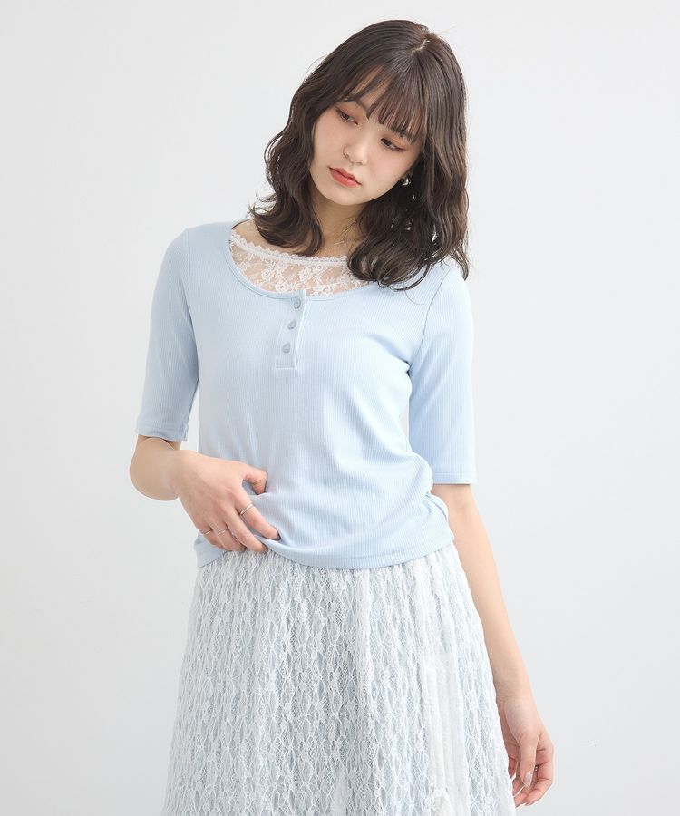 earth music&ecology「レースレイヤードリブプルオーバー」|Tシャツ・カットソー|