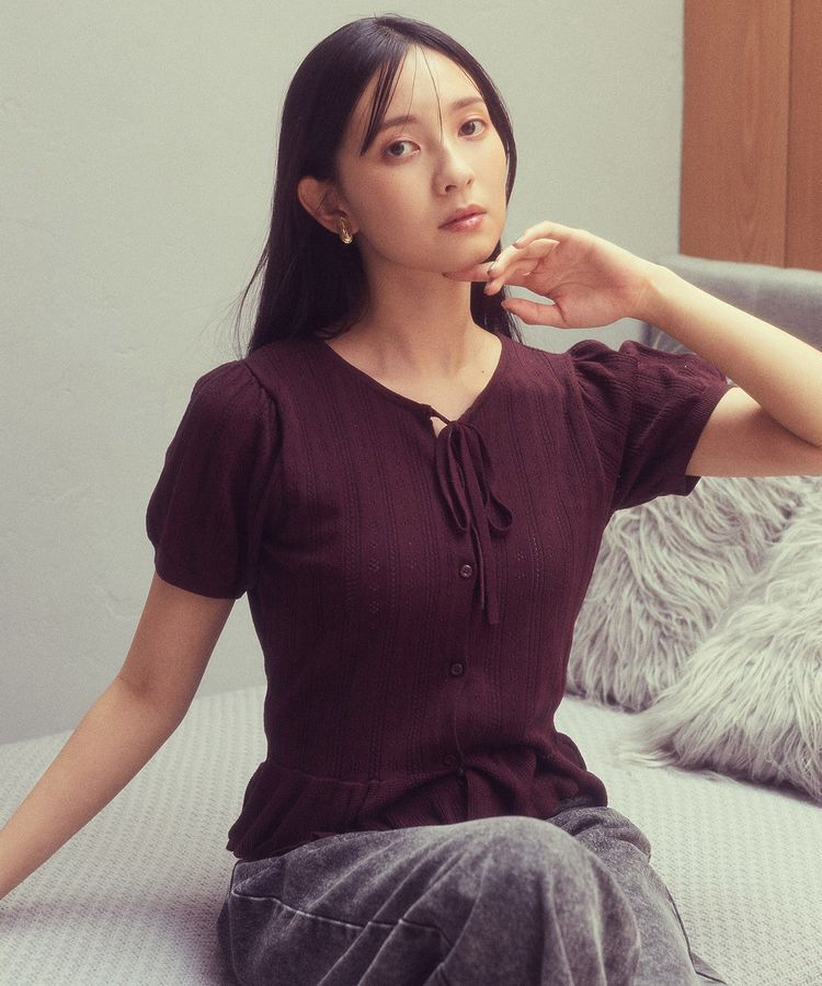 earth music&ecology「ナローリボンペプラムニットカーディガン」|カーディガン|