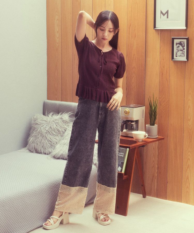 earth music&ecology「ナローリボンペプラムニットカーディガン」|カーディガン|