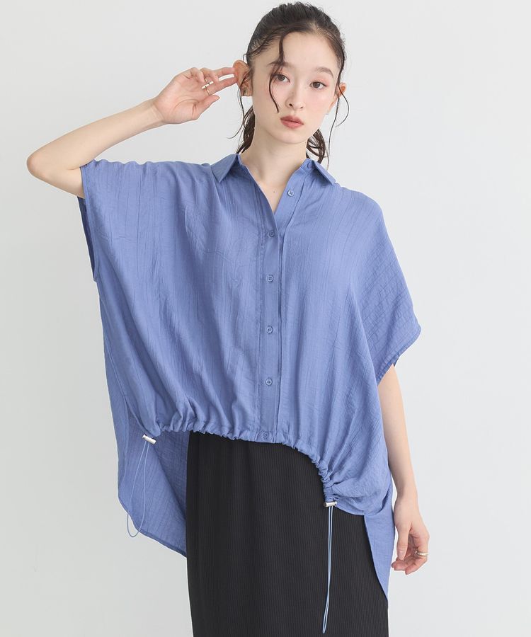 earth music&ecology「裾ドロストフレンチスリーブシャツ」|シャツ・ブラウス|Blue