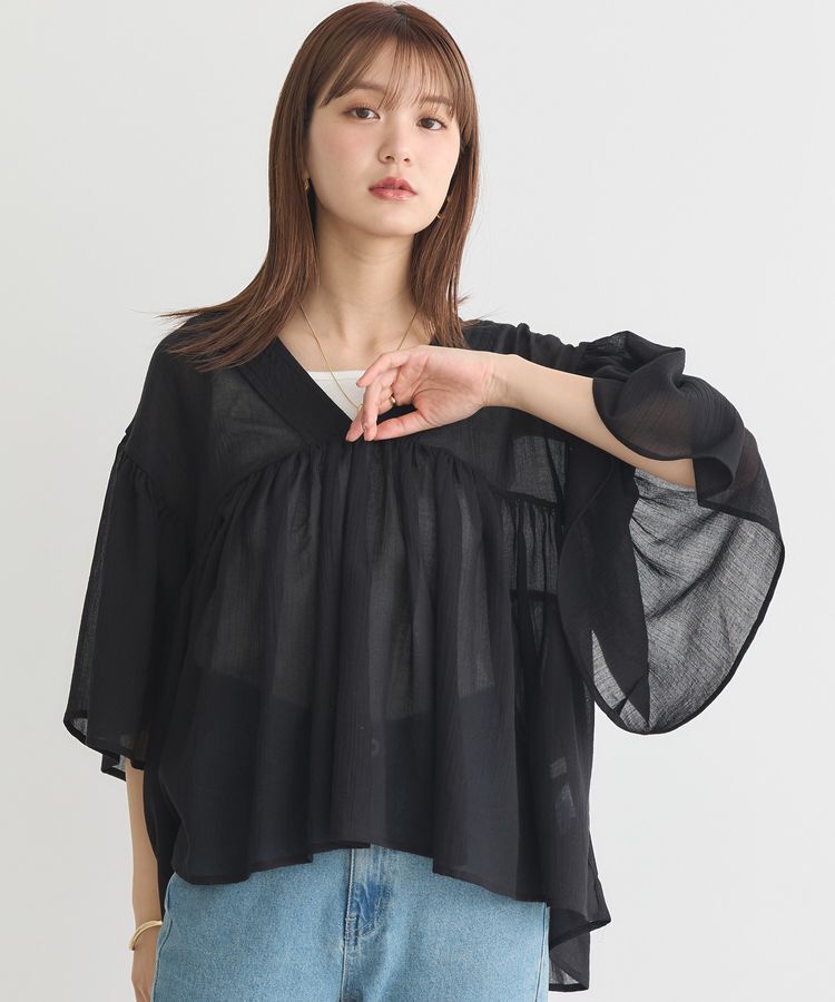 earth music&ecology「Vネックギャザーブラウス」|シャツ・ブラウス|