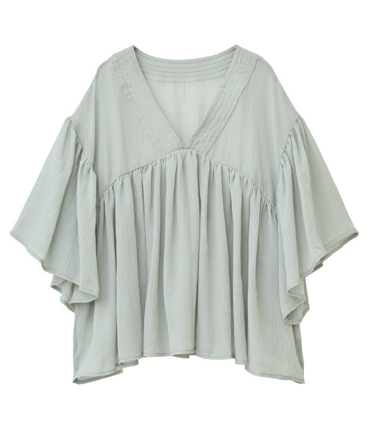earth music&ecology「Vネックギャザーブラウス」|シャツ・ブラウス|Light Green