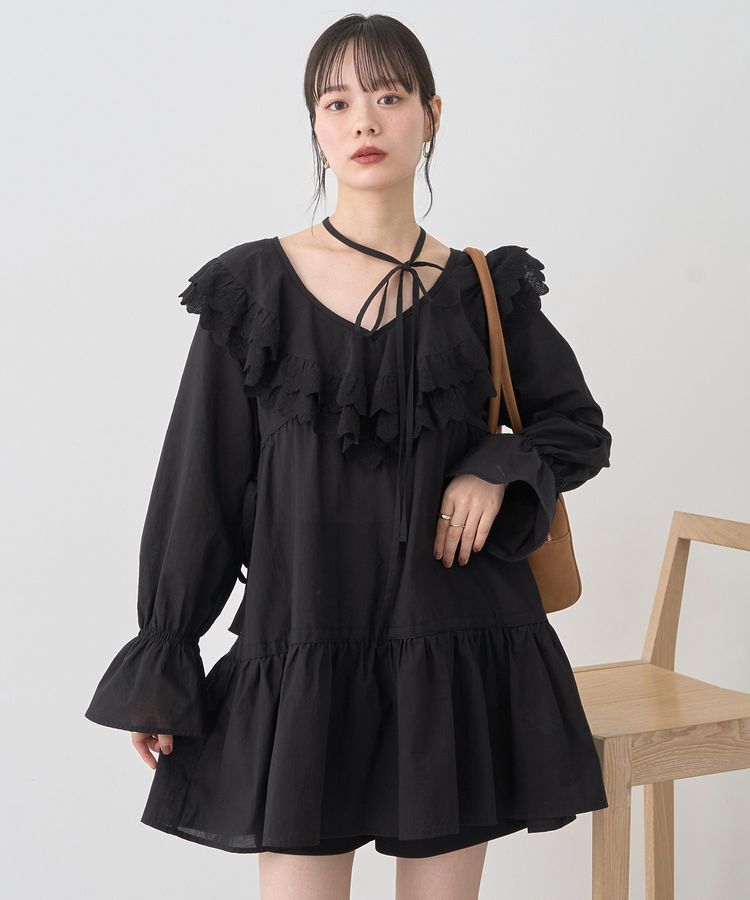 earth music&ecology「サイドリボンラッフルミニワンピース」|ワンピース|