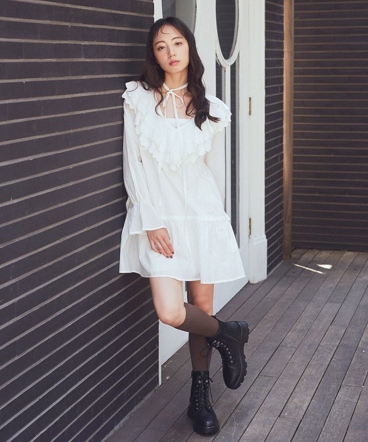 earth music&ecology「サイドリボンラッフルミニワンピース」|ワンピース|