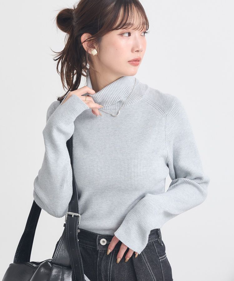 earth music&ecology「レンチング(TM)エコヴェロ(TM)(リブタートル)」|ニット・セーター|Gray