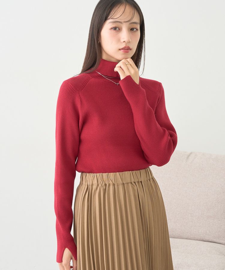 earth music&ecology「レンチング(TM)エコヴェロ(TM)(リブタートル)」|ニット・セーター|Red