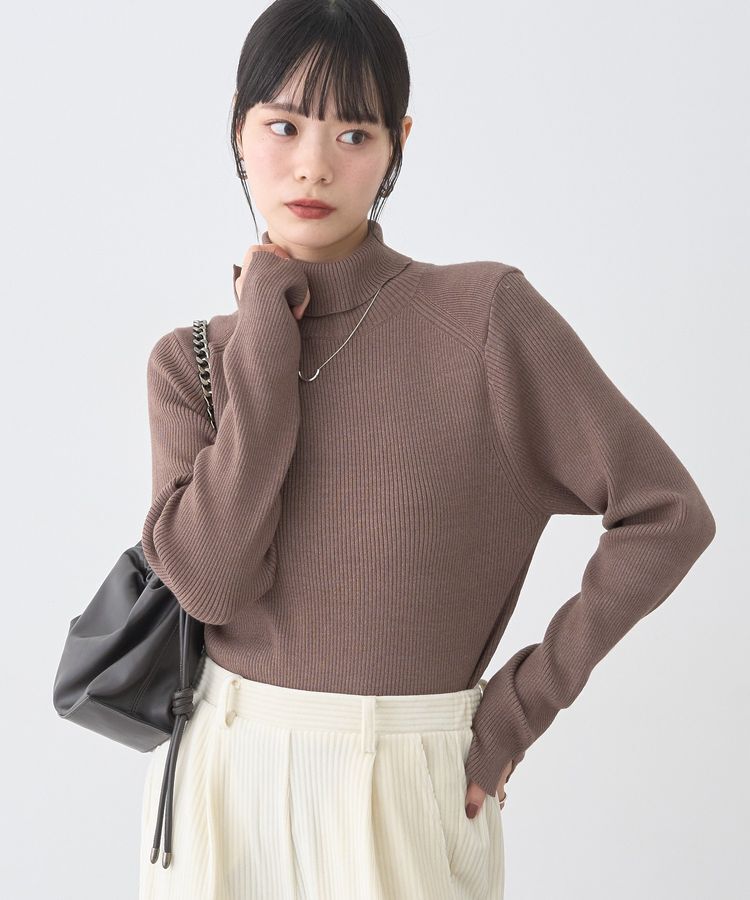 earth music&ecology「レンチング(TM)エコヴェロ(TM)(リブタートル)」|ニット・セーター|Brown