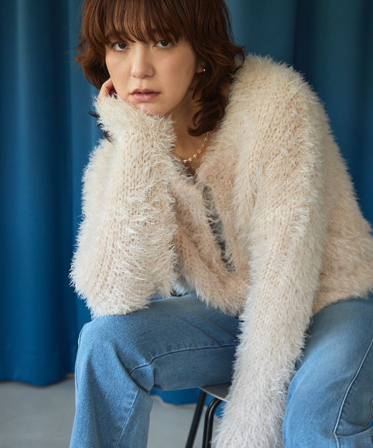 AMERICAN HOLIC「シャギーニットクルーネックカーディガン」|カーディガン|Ecru