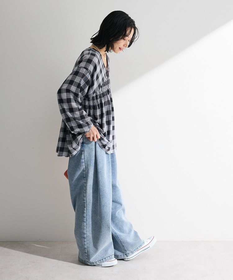 Green Parks「【しゃれシャツ】イージーケアVネックチェックブラウス」|シャツ・ブラウス|