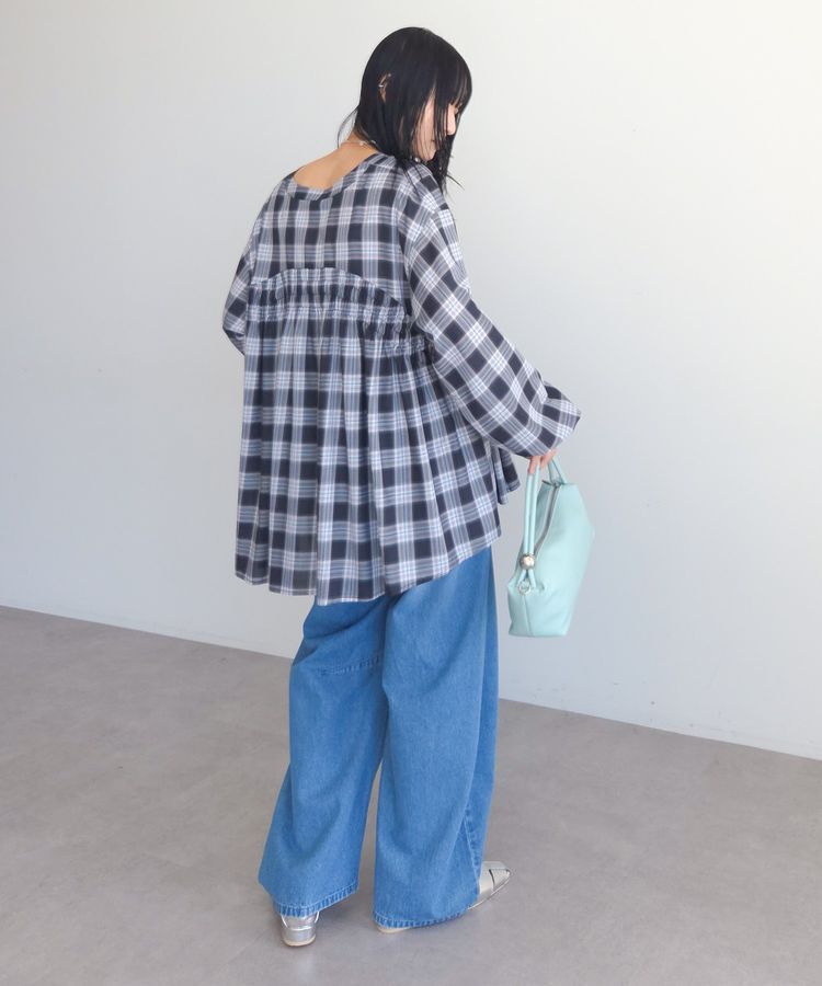 Green Parks「【しゃれシャツ】イージーケアVネックチェックブラウス」|シャツ・ブラウス|