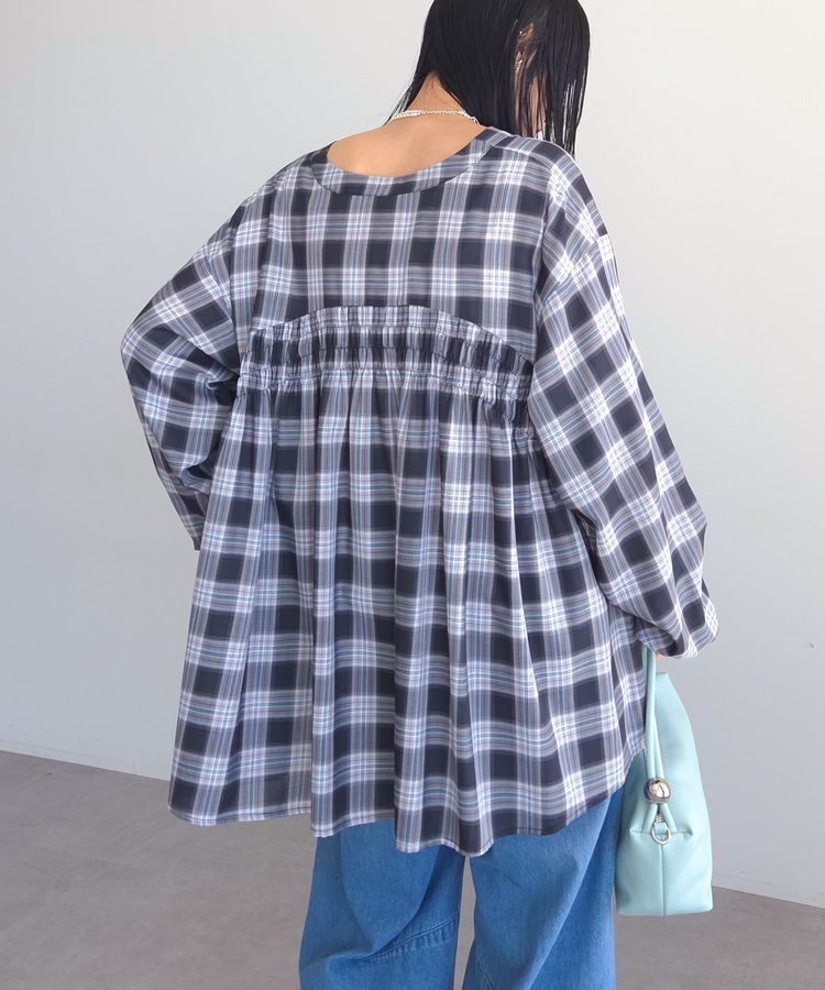 Green Parks「【しゃれシャツ】イージーケアVネックチェックブラウス」|シャツ・ブラウス|