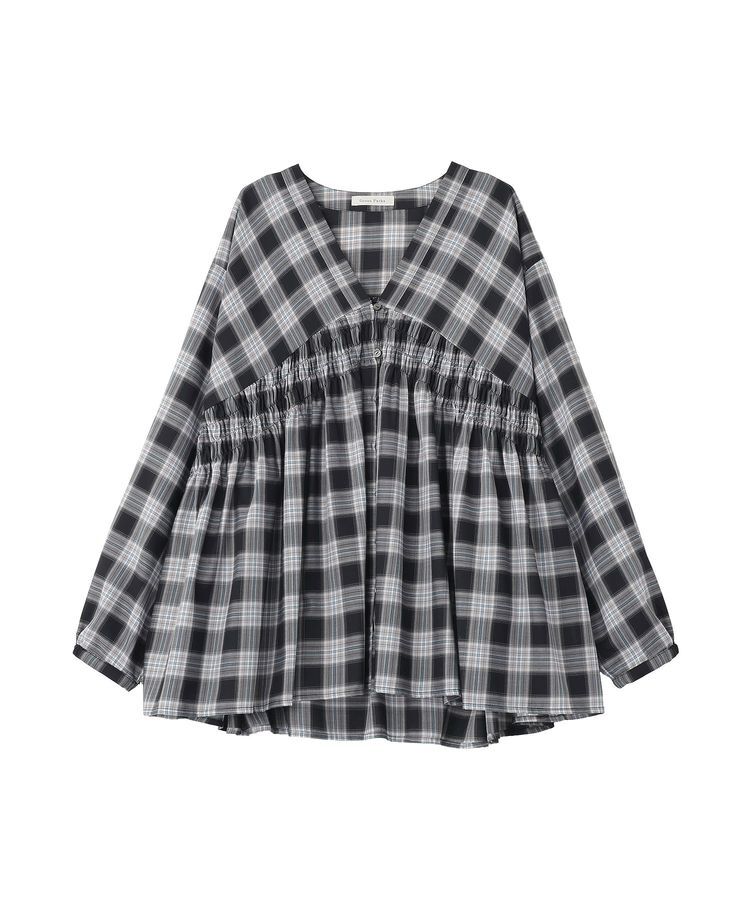 Green Parks「【しゃれシャツ】イージーケアVネックチェックブラウス」|シャツ・ブラウス|