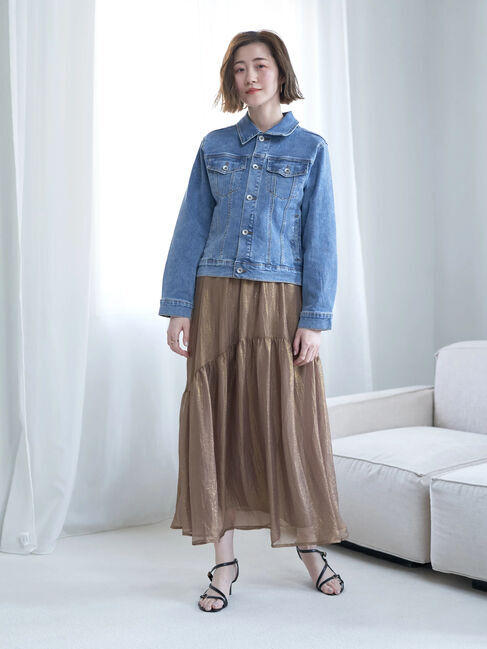 YECCA VECCA「箔プリントシアーギャザースカート」|スカート|