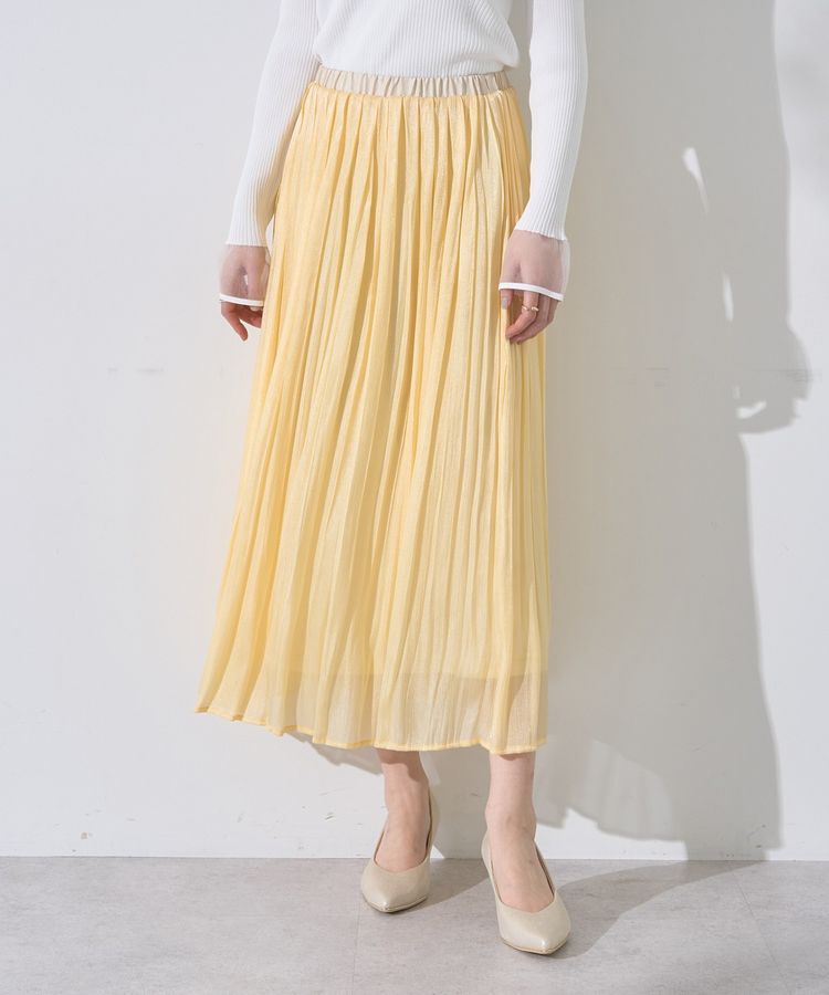 YECCA VECCA「シャイニーサテンプリーツスカート」|スカート|Yellow