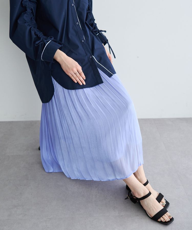 YECCA VECCA「シャイニーサテンプリーツスカート」|スカート|Blue