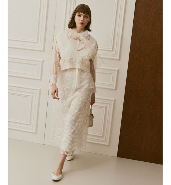LOULOU WILLOUGHBY「【LOULOU WILLOUGHBY】オーガン刺繍スカート」|スカート|ホワイト