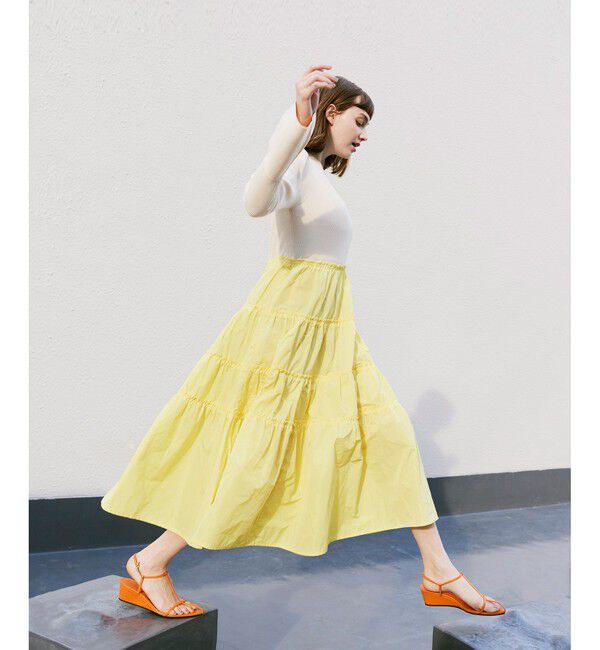 LOULOU WILLOUGHBY「【LOULOU WILLOUGHBY】タフタティアードニットワンピース」|ワンピース|イエロー系