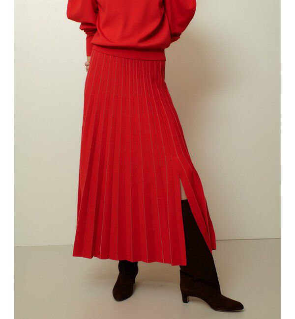 allureville「ソウバリシアーコンビプリーツスカート」|スカート|レッド
