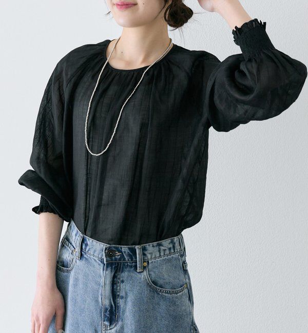  「ストライプラミーシャーリングカフブラウス」|シャツ・ブラウス|ブラック系その他