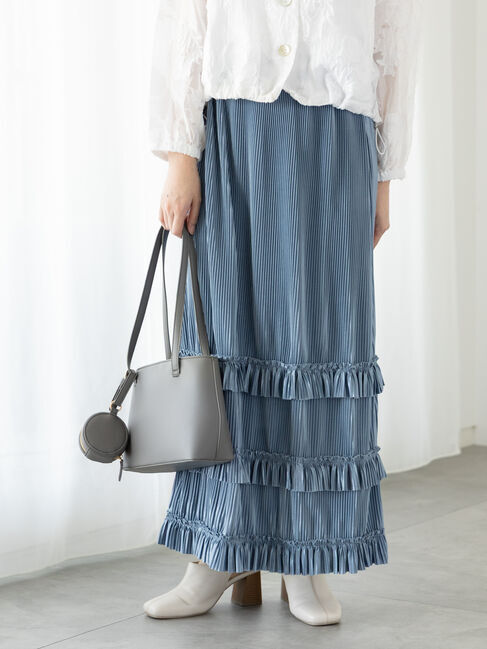 Te chichi TERRASSE「裾フリルプリーツスカート」|スカート|ブルー