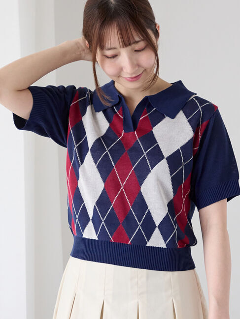 Te chichi TERRASSE「アーガイル開襟ニット」|ニット・セーター|