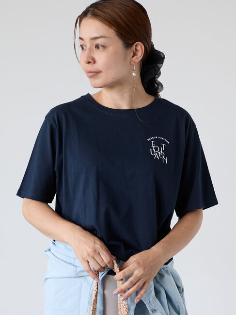Lugnoncure「前後エンブロイダリーTシャツ」|Tシャツ・カットソー|ネイビー