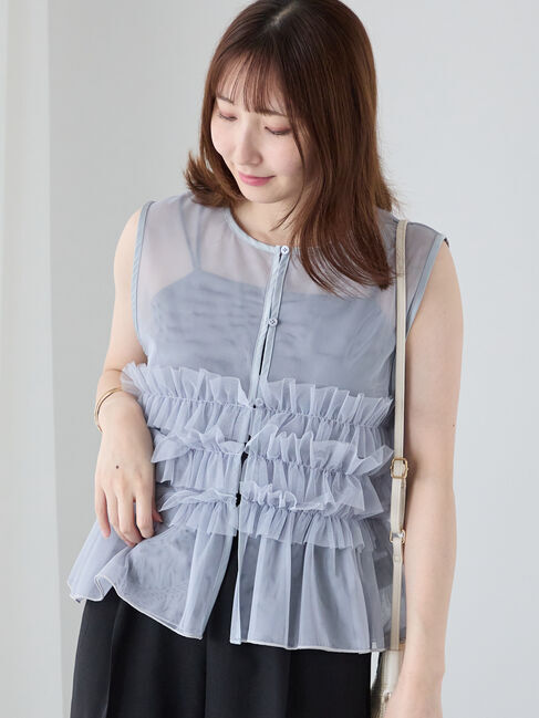 Te chichi TERRASSE「シアー重ねフリルベスト」|シャツ・ブラウス|グレー