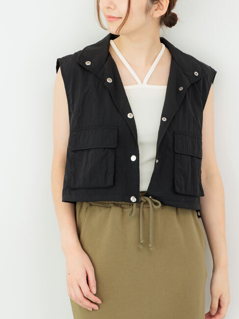 Te chichi TERRASSE「ナイロンショートベスト」|ダウンベスト・ベスト|ブラック