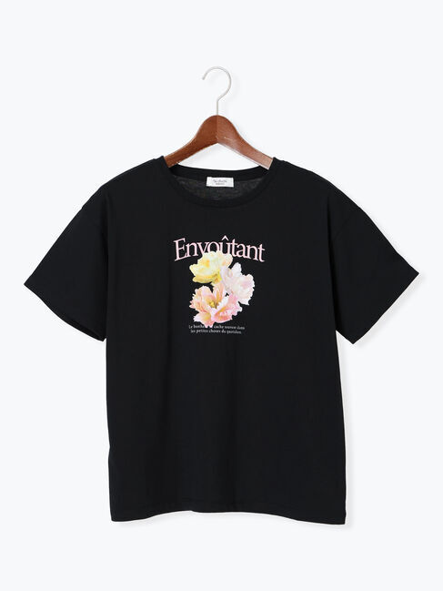 Te chichi TERRASSE「フラワーモチーフプリントTシャツ」|Tシャツ・カットソー|ブラック