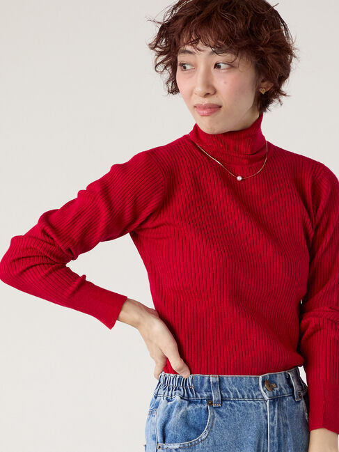 Lugnoncure「もちもちリブタートルニット」|ニット・セーター|レッド