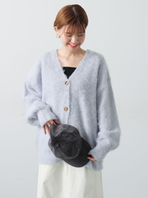 Lugnoncure「起毛Vネックカーディガン」|カーディガン|グレー