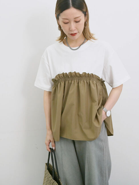 Samansa Mos2 blue「アソートドッキングプルオーバー」|Tシャツ・カットソー|