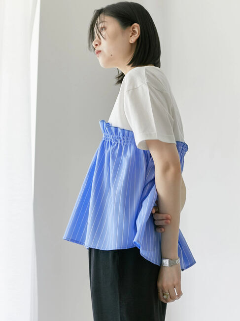 Samansa Mos2 blue「アソートドッキングプルオーバー」|Tシャツ・カットソー|